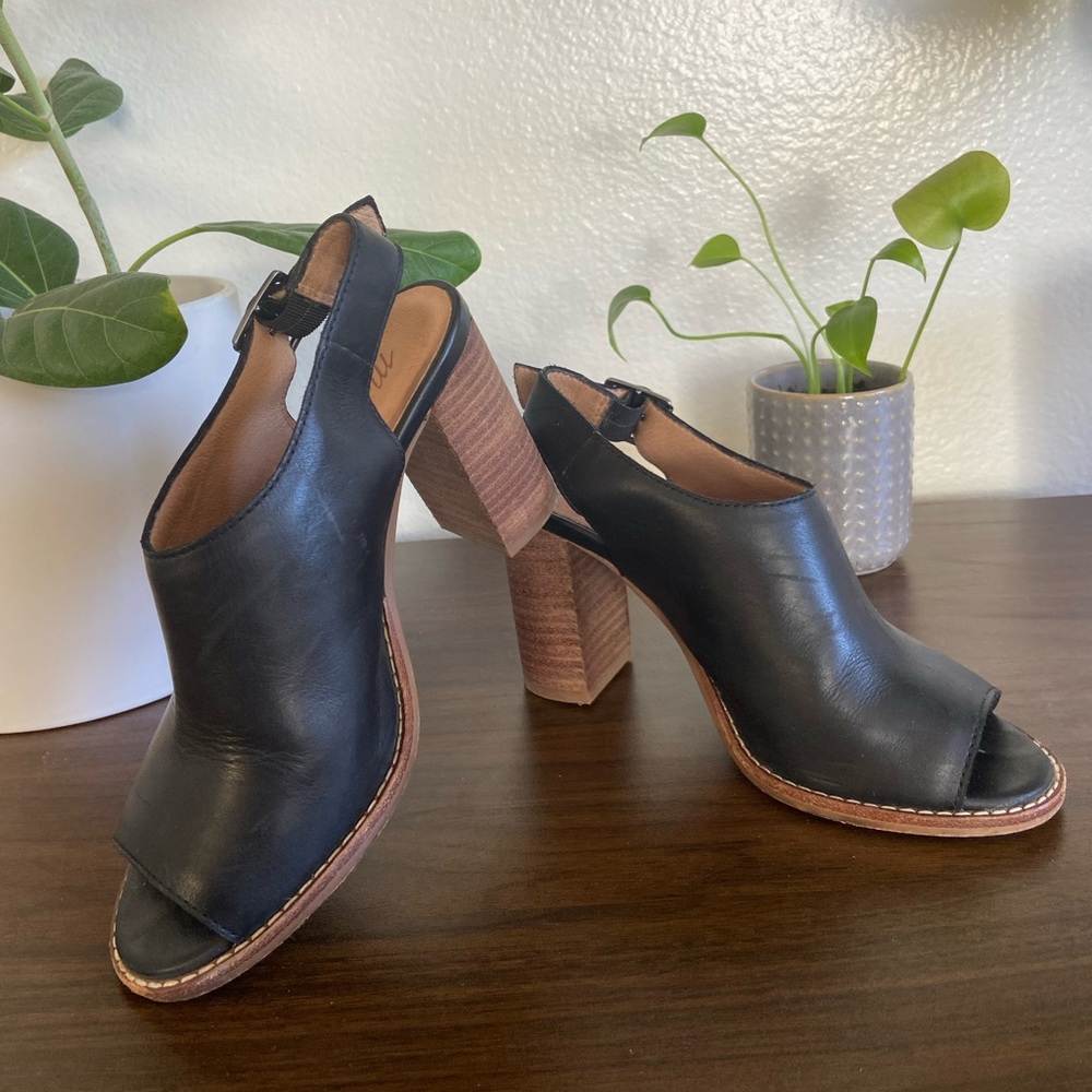 Madewell Black Leather Peep-Toe Heels